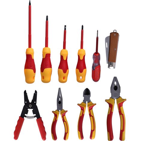 Kit de 10 outils d'électricien isolés avec tournevis cruciforme et plat, lot professionnel pour bricolage électrique (1/5)