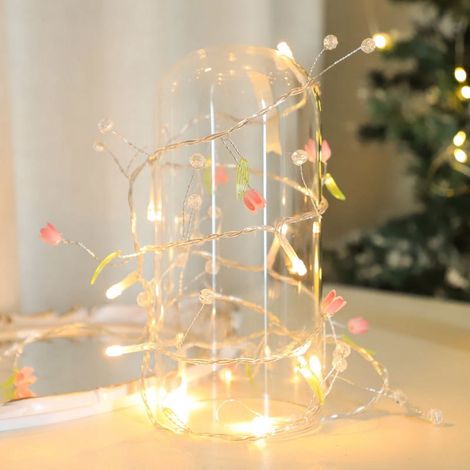 Guirlande Lumineuse LED - Fleur Tulipe en Verre - Décoration Intérieure Table Chevet Chambre - Alimentation sur Piles - 200 cm - 10 LED (1/5)