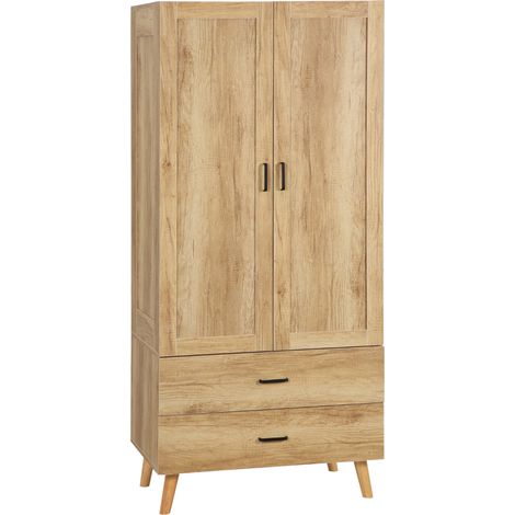 Armoire de chambre 2 portes penderie 2 tiroirs aspect chêne clair (1/5)
