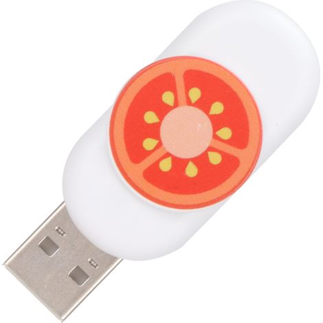 Clé USB portable miniature de 16 Go en forme de tomate, avec bouton intégré.