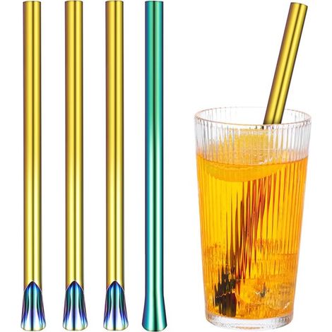 Juego de 4 cocteleras reutilizables de acero inoxidable de colores con agitador para batidos y bebidas (1/5)