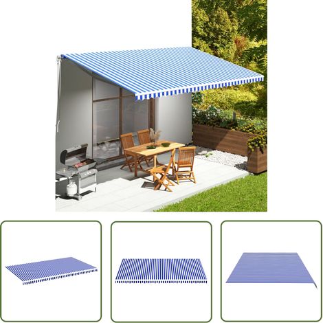 The Living Store Tissu de remplacement pour auvent Bleu et blanc 6x3,5 m - Tissus D'ombrage - Auvent De Jardin - Toile D'auvent - Store Banne - Protection Solaire (1/5)