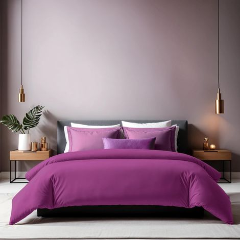 Housse de Couette Simple en Coton renforcé (135 x 200 cm), 100% Coton, Violet Fermeture à Bouton, 155 Fils Lavable en Machine à 30 °C, Douce et Durable (1/5)