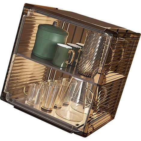 Stapelbarer, luxuriöser und eleganter Becherhalter, staubdicht, transparent, geeignet für Wohnzimmer, Büro, Arbeitszimmer und Schränke, mittlere Größe - schwarz. (1/5)