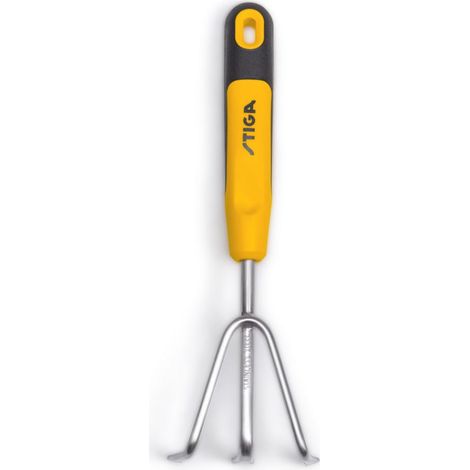 STIGA Coltivatore 3 Denti, Estirpatore Manuale in Acciaio Inox – Impugnatura Extra-Grip, Giallo – Rimozione Erbacce e Aerazione Terreno