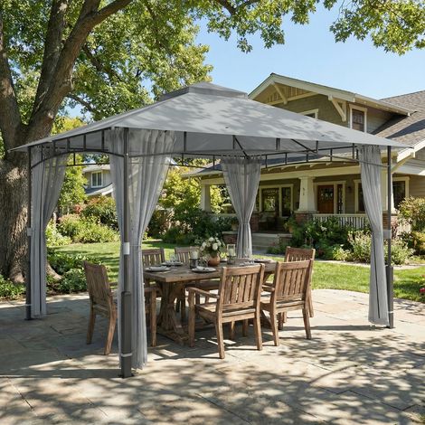 Gris 360x300x275 cm - Tente de jardin doté de double toit Pavé avec murs en treillis UPF50+ pour terrasse extérieure