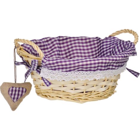 Premier Housewares Purple Gingham Lining Round Willow Basket