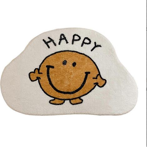 Vrolijke, harige deurmat met smiley-effect, wolkjespatroon, schattige kinderkamermat, nachtkastje-mat, absorberende antislipmat, badkamermat (1/5)