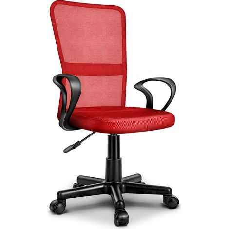 TRESKO Silla de oficina, silla de escritorio roja, silla giratoria, con reposabrazos y ruedas de plástico de marcha suave, altura ajustable continuamente, asiento acolchado, ajuste ergonómico. (1/5)