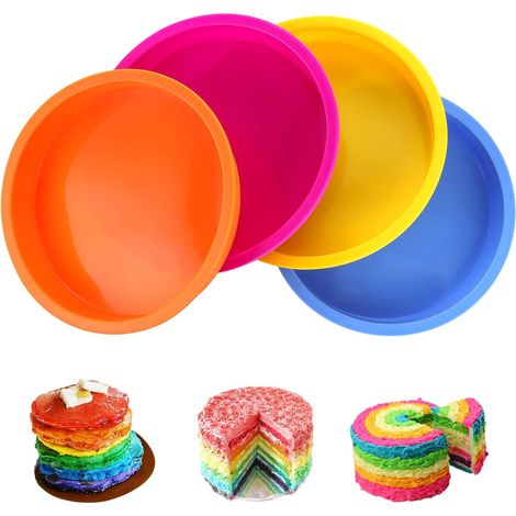 4 moules à gâteau ronds en silicone, 15 cm, motif arc-en-ciel, pour gâteaux à étages, mariages et anniversaires (1/5)