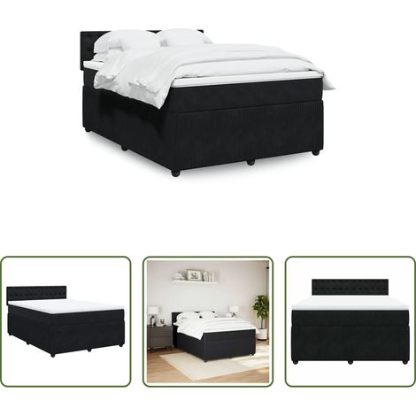 Matratze - Boxspringbett mit Matratze Schwarz 140x200 cm Samt (1/5)