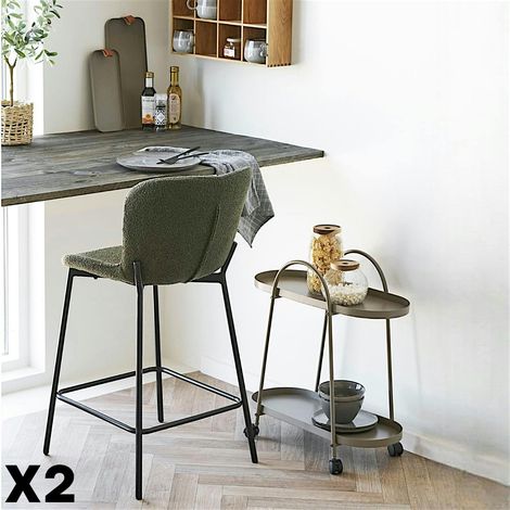 Chaise de bar bouclette verte pieds métal noir (lot de 2) BERLIN (1/5)