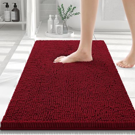 Tapis de Bain Antiderapant,Tapis Salle de Bain en Microfibre Chenille Douce,Tapis de Bain Absorbant,Lavable en Machine - - 40 x 60 cm - Rouge Bordeaux (1/5)