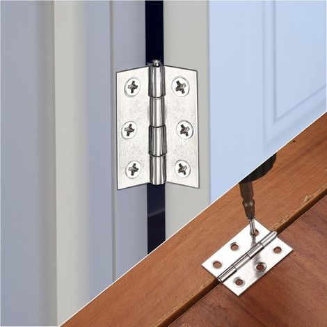 Confezione da 20 cerniere pieghevoli in acciaio inox, 44x32x1,0 mm, con fori di montaggio, per armadi, porte, mobili e pianoforti. (1/3)