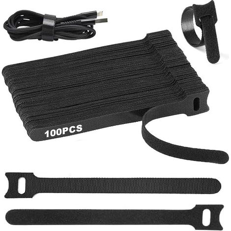 Attaches De Câbles Auto-Agrippantes Réutilisables, Lot De 100, Ruban Auto-Agrippant Sécable, 150 Mm X 12 Mm, Noir, Pour L'organisation Des Câbles (1/5)