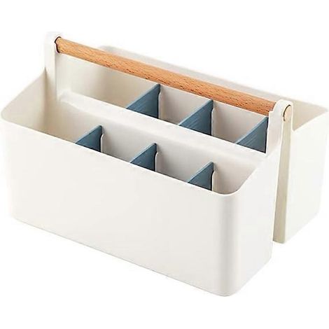 Lot de 2 porte-stylos de bureau avec poignée en bois, (blanc/bleu)-- (1/5)