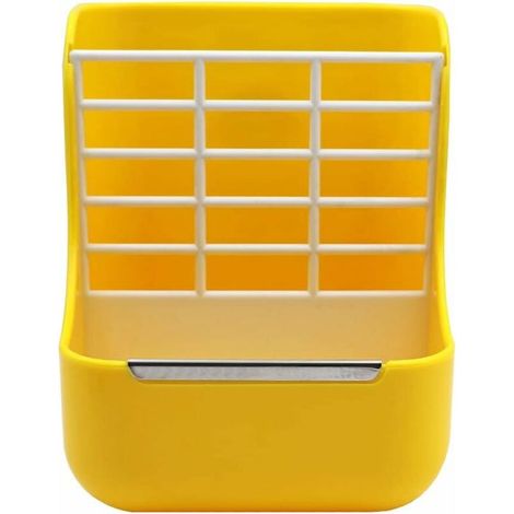 Mangeoire 2 en 1 pour animal domestique et châssis pour graminées pour lapins, chinchillas, cochons d’Inde, petits animaux, anti-morsure avec ensemble fixe (jaune) (1/5)