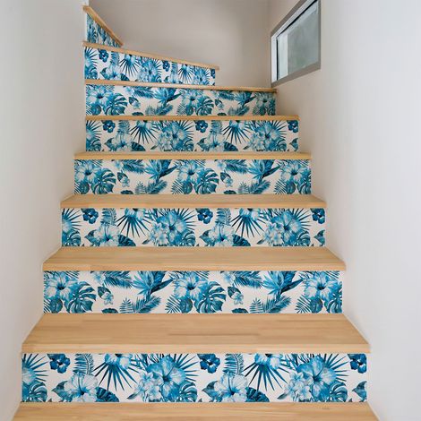 Stickers adhésifs escalier carrelages contremarche - TROPICAL SANTOS - 2 bandes de 12.5x87.5cm (1/3)