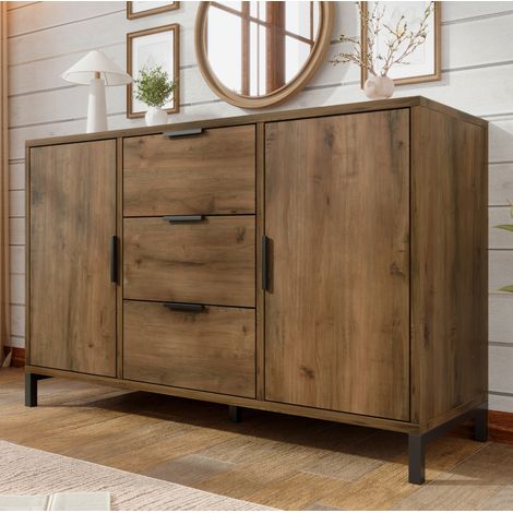 credenza 120 cm 3 cassetti rovere scuro con ripiano OKMYHOME (1/5)