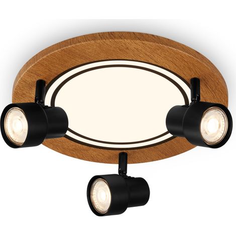 Plafonnier LED avec spots, lumière blanche chaude, plafonnier orientable, lampe LED en bois, lampe de salon 12W avec fonction mémoire, 300x155 mm (DxH) (1/5)