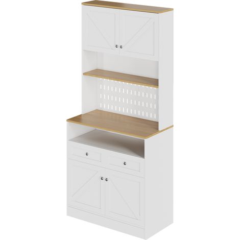 Credenza cucina bianca con 2 cassetti 4 ante e pannello forato 80x40x175 cm MODENUIT (1/5)
