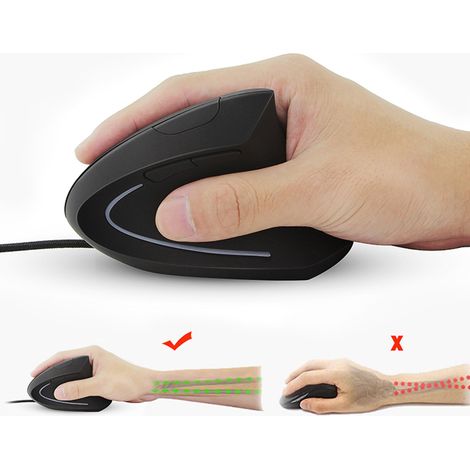 Souris gamer ergonomique verticale 6D, réglable 800 à 3200 DPI, éclairage LED RGB personnalisable