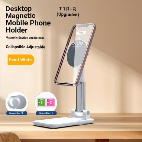 Support tablette magnétique métal blanc, pliable portable, multifonction bureau, support smartphone cadeau (1/4)