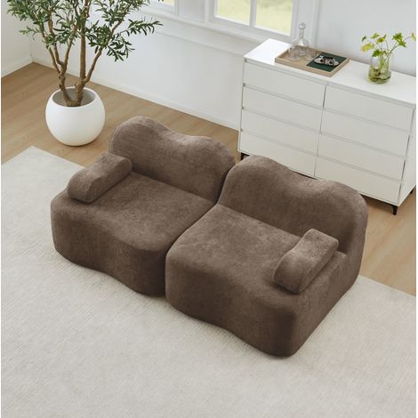 Canapé modulaire 2 places marron en velours avec assise profonde et sans montage (1/5)