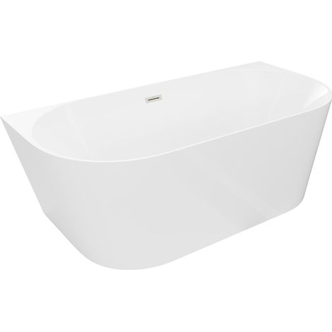 Mexen Oval Slim freistehende Wandbadewanne 170 x 80 cm, weiß, Überlauf gebürstetes Nickel - 52661708000-97 (1/5)