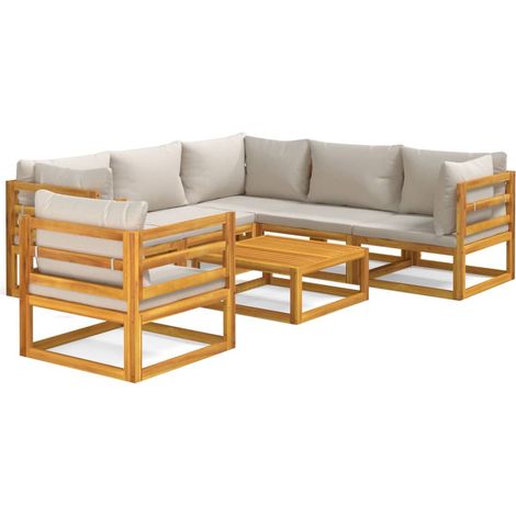 Maison Exclusive - Set Salotto Giardino 7pz Cuscini Grigio Chiaro Legno Massello