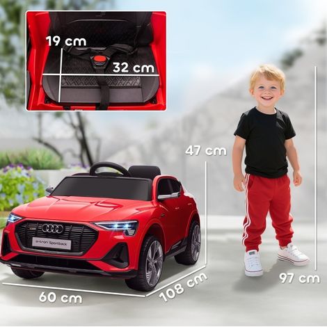 Coche eléctrico infantil 5 km/h con mando a distancia, cinturón, faros y música, rojo HAVRYA (1/3)