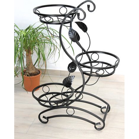 DanDiBo Blumentreppe Metall Schwarz 87 cm Blumenständer mit 3 Ablagen KW019 Blumensäule Pflanzenständer Pflanzensäule Blumenhocker