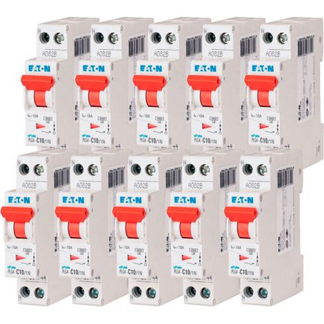 Lot de 10 disjoncteurs 10A PLG, Ph+N 4,5kA (EN 60898) courbe C - EATON