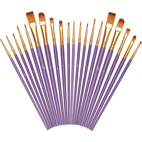 Pinceaux Peinture Acrylique, 20 Pièces Pinceau de Peinture à l'huile en Nylon pour Peintures Acrylique Huile Aquarelle Gouache Débutant Peinture Faciale, Violet Nacré (1/5)