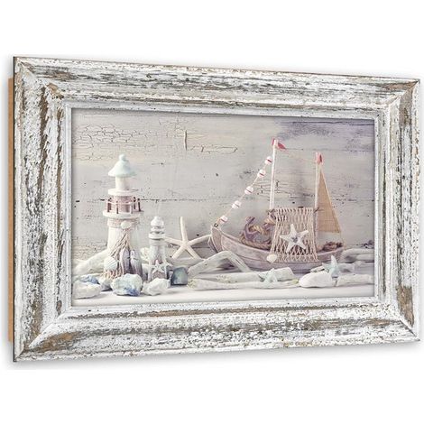 Quadro deco panel, Souvenir del mare in cornice shabby chic in legno - 120x80 (1/5)