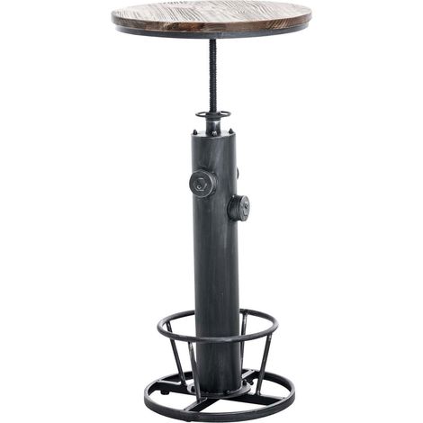 CLP – Table haute réglable en hauteur 91-108 cm – Plateau rond Ø 54 cm en pin massif – Piétement métal style industriel – Pour 2 à 4 personnes