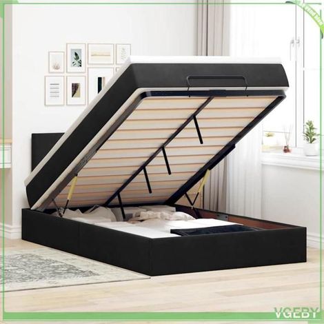 Lit ottoman avec matelas - 3311689 - velours noir - 120x190 cm - rangement hydraulique (1/5)