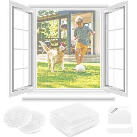 Moustiquaire Fenêtre 2 Ensembles - 250 x 150 CM - BLANC, Aucun perçage n'est nécessaire, AVEC Découpeur, Adhésif, Découpable à la Dimension Souhaitée (1/5)