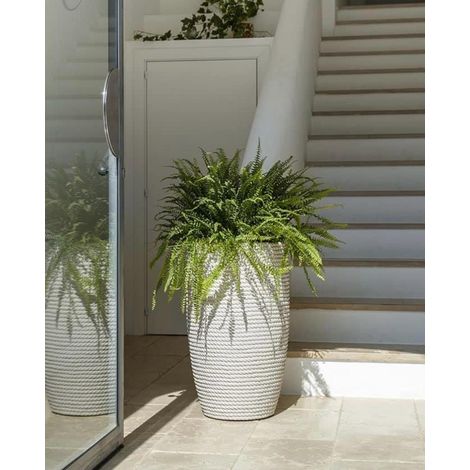 Vase tronconique en résine Telcom Bomcord Pv Bali effet corde 70cm de haut - Couleur : Poudre - Colore: Cool Grey
