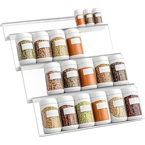 Rangement Épices Cuisine Étagère Acrylique Transparente pour Tiroirs, 4 Pièces Combinables Étiquetées (1/5)