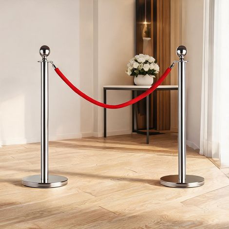 Barrière file d'attente 2 poteaux corde rouge accueil événement (1/5)