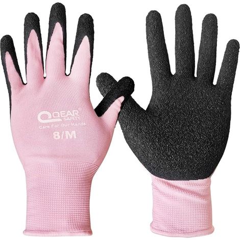 3 Pairs Women Work Gloves Pink Latex Coated Multi-Function Abrasion Hand Friendly Gardening Household Work Gloves (1/5)