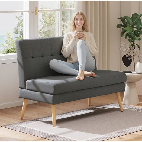 Kompaktes 2-Sitzer-Sofa 118 cm, gesteppte Rückenlehne, Holzfüße, Leinenoptik, grau HAVRYA (1/5)