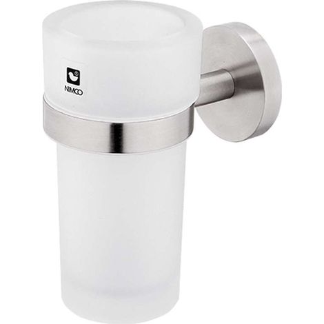 Nimco Unix - Bote de cepillo de dientes y pasta dentífrica con soporte, vidrio esmerilado/acero inoxidable tallado UNM 13058W-10