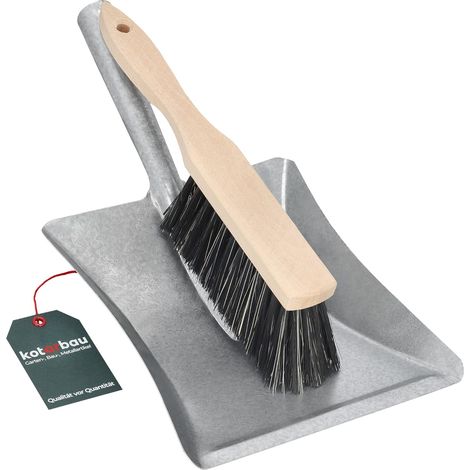 Kotarbau – Kit de balayage 2 pièces – Balayette en bois et pelle en acier galvanisé – Pour cendres et poussière – Longueur 365mm