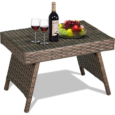COSTWAY Polyrattan Beistelltisch Rattantisch klappbar, Gartentisch,Bistrotisch Balkontisch Kaffeetisch Teetisch, 60x40x39cm, braun (1/5)