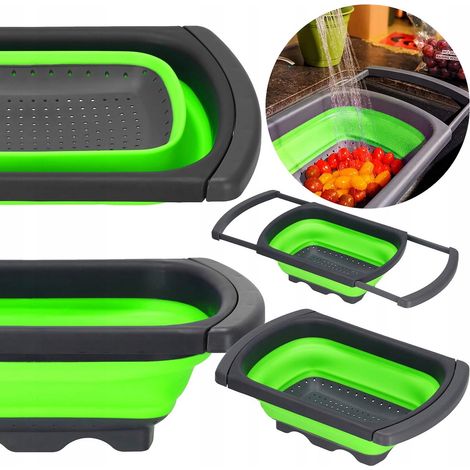 COLADOR DE SILICONA GRANDE PLEGABLE TAMIZ ESCURRIDOR DE COCINA PARA FREGADERO