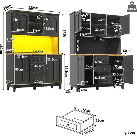 Meuble de rangement haut avec éclairage LED intelligent et contrôle via application, dimensions 135,5 x 50 x 11 cm, noir/nature HOMAIRE (1/5)