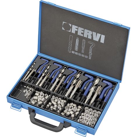 Kit assortimeno riparazione filetti m6-m14 inox valigetta 125 pz Fervi e010b