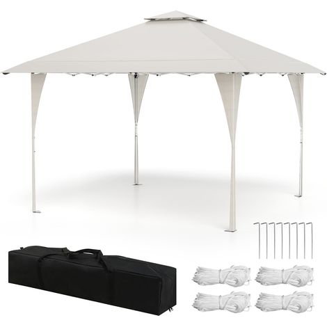 COSTWAY 395 x 395 cm Pop up Canopy Tent Outdoor Easy Setup Gazebo-Beige (1/5)